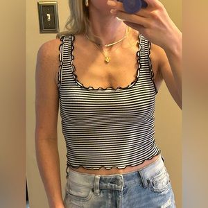 Forever 21 Black & White Stripe Lettuce Trim Tank Top